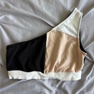 Shein Black, White, Beige Colorblock One-Shoulder Crop Top Tank Size Medium
